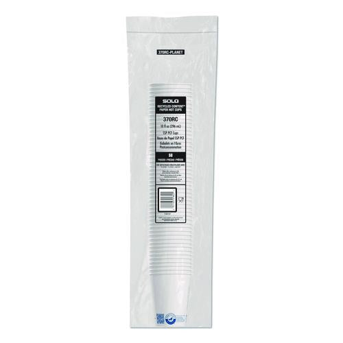 Image of SOLOÂ® Recycled Content PCF Paper Hot Cups, ProPlanet Seal, 10 oz, White/Blue, 1,000/Carton