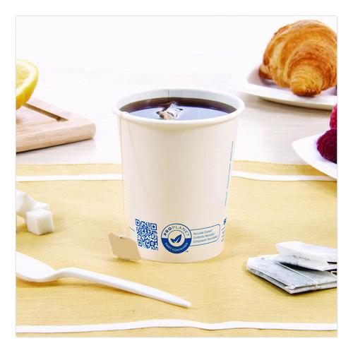 Image of SOLOÂ® Recycled Content PCF Paper Hot Cups, ProPlanet Seal, 10 oz, White/Blue, 1,000/Carton