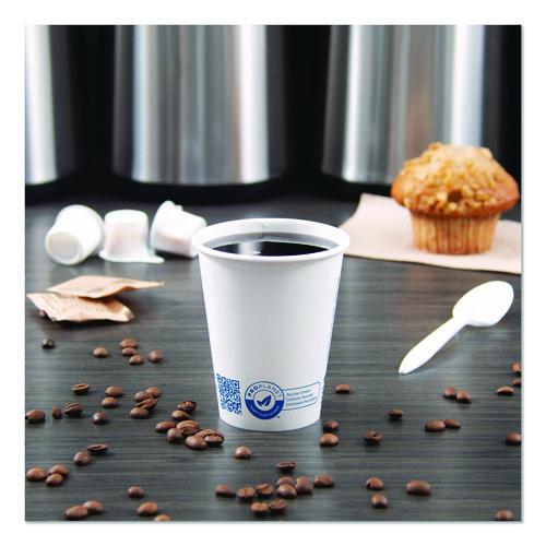 Image of SOLOÂ® Recycled Content PCF Paper Hot Cups, ProPlanet Seal, 8 oz, White/Blue, 1,000/Carton