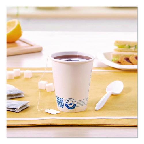 Image of SOLOÂ® Recycled Content PCF Paper Hot Cups, ProPlanet Seal, 8 oz, White/Blue, 1,000/Carton