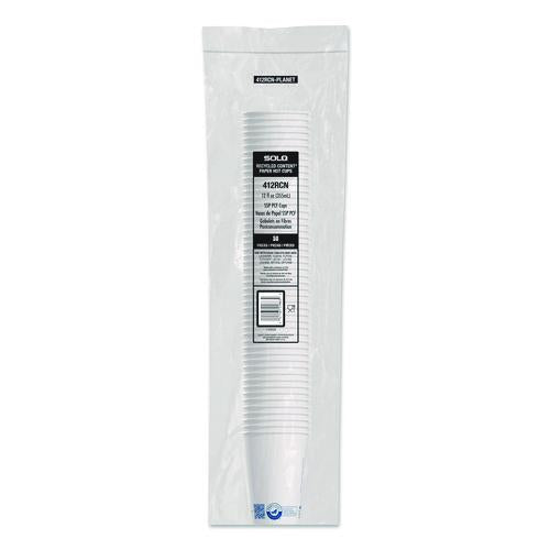 Image of SOLO® 412RCN-PLANET Recycled Content PCF Paper Hot Cups, ProPlanet Seal, 12 oz, White/Blue, 1,000/Carton