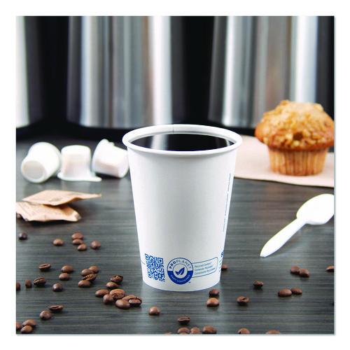 Image of SOLO® 412RCN-PLANET Recycled Content PCF Paper Hot Cups, ProPlanet Seal, 12 oz, White/Blue, 1,000/Carton