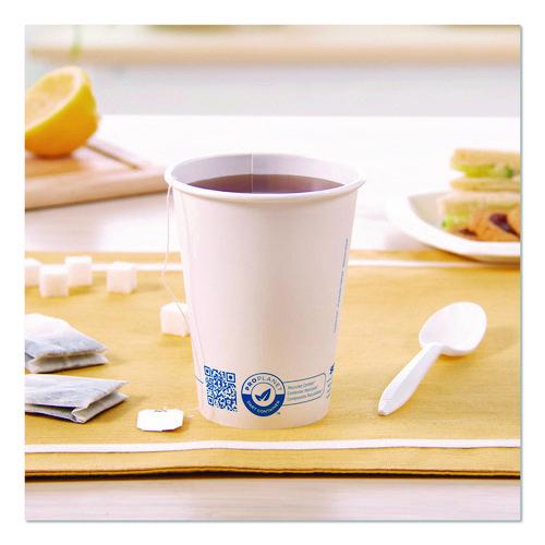 Image of SOLO® 412RCN-PLANET Recycled Content PCF Paper Hot Cups, ProPlanet Seal, 12 oz, White/Blue, 1,000/Carton
