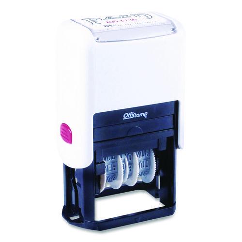 Image of Offistamp® 034508 Self-Inking Message Stamp With Blank "by" Line, 12 Years, Paid, 1.63" X 0.88", Black/red Ink