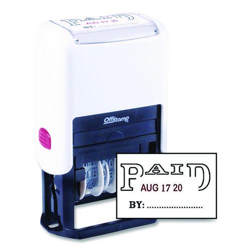 Image of Offistamp® 034508 Self-Inking Message Stamp With Blank "by" Line, 12 Years, Paid, 1.63" X 0.88", Black/red Ink