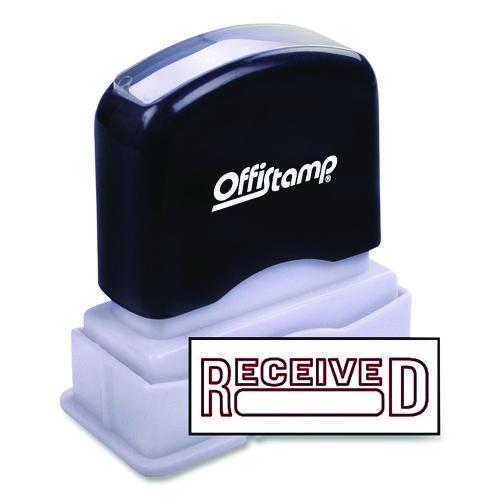 Image of Offistamp® 034512 Pre-Inked Message Stamp With Blank Date Box, Received, 1.63" X 0.38", Red Ink