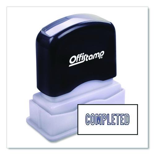 Image of Offistamp® 034519 Pre-Inked Message Stamp, Completed, 1.63" X 0.38", Blue Ink