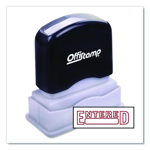 Image of Offistamp® 034520 Pre-Inked Message Stamp With Blank Date Box, Entered, 1.63" X 0.38", Red Ink