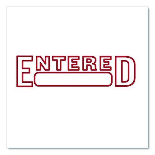 Image of Offistamp® 034520 Pre-Inked Message Stamp With Blank Date Box, Entered, 1.63" X 0.38", Red Ink