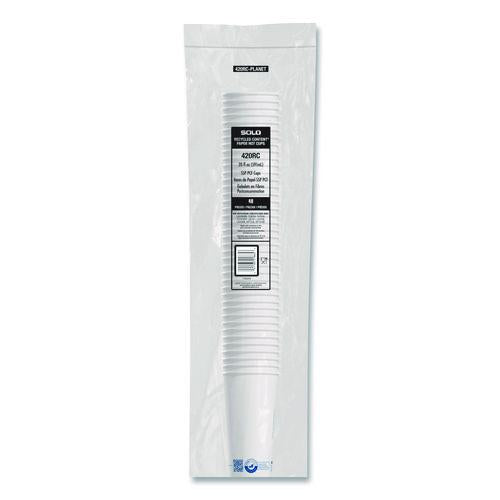 Image of SOLO® 420RC-PLANET Recycled Content PCF Paper Hot Cups, ProPlanet Seal, 20 oz, White/Blue, 600/Carton