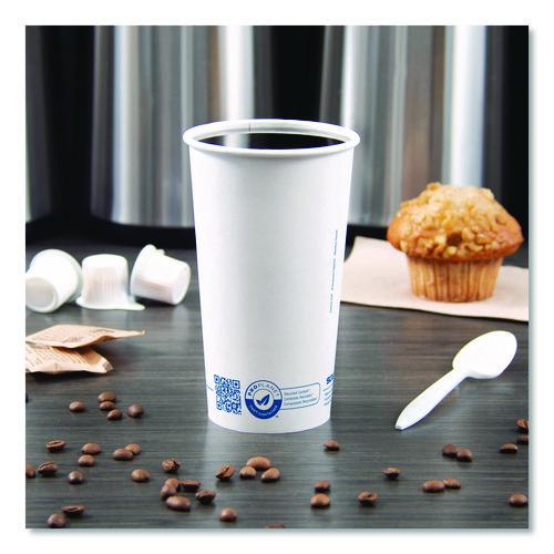 Image of SOLO® 420RC-PLANET Recycled Content PCF Paper Hot Cups, ProPlanet Seal, 20 oz, White/Blue, 600/Carton