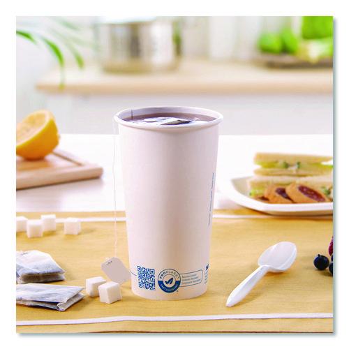 Image of SOLO® 420RC-PLANET Recycled Content PCF Paper Hot Cups, ProPlanet Seal, 20 oz, White/Blue, 600/Carton