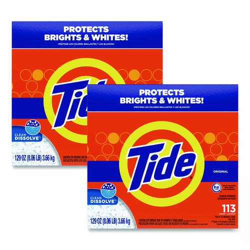 Image of Tide® 80811557 Powder Laundry Detergent, HE Compatible, Original Scent, 129 oz Box, 2/Carton