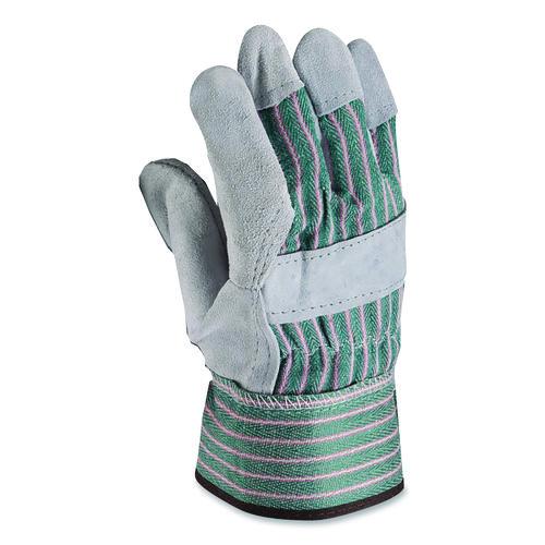 Image of PIP 83-6563/XL Bronze Series Leather/Fabric Work Gloves, Gunn Cut, Wing Thumb, X-Large (Size 10), Gray/Green, 12 Pairs