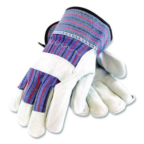 Image of PIP 84-7532/L B/C Grade Shoulder Split Cowhide Leather Palm Gloves, Gunn Cut, Wing Thumb, Large, Blue/Gray, 12 Pairs