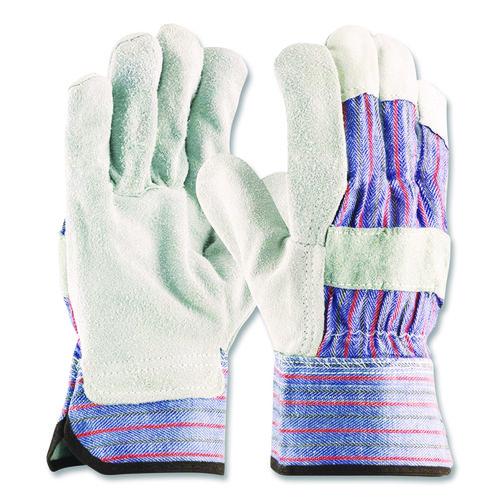 Image of PIP 84-7532/L B/C Grade Shoulder Split Cowhide Leather Palm Gloves, Gunn Cut, Wing Thumb, Large, Blue/Gray, 12 Pairs