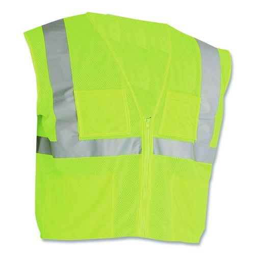 Image of PIP 302-MVGZ4PLY-4X ANSI Class 2 Four Pocket Zipper Safety Vest, Polyester Mesh, 4X-Large, Hi-Viz Lime Yellow