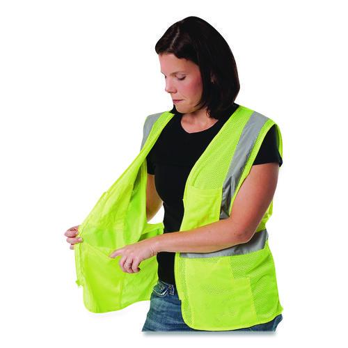 Image of PIP 302-MVGZ4PLY-4X ANSI Class 2 Four Pocket Zipper Safety Vest, Polyester Mesh, 4X-Large, Hi-Viz Lime Yellow
