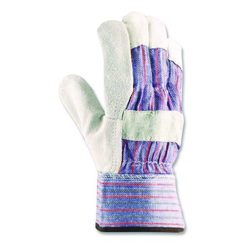 Image of PIP 84-7532/M B/C Grade Shoulder Split Cowhide Leather Palm Gloves, Gunn Cut, Wing Thumb, Medium, Blue/Gray, 12 Pairs