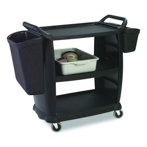 Image of Boardwalk® CC2036BW03 Bussing Cart, Plastic, 3 Shelves, 300 lb Capacity, 18 x 36.25 x 38, Black