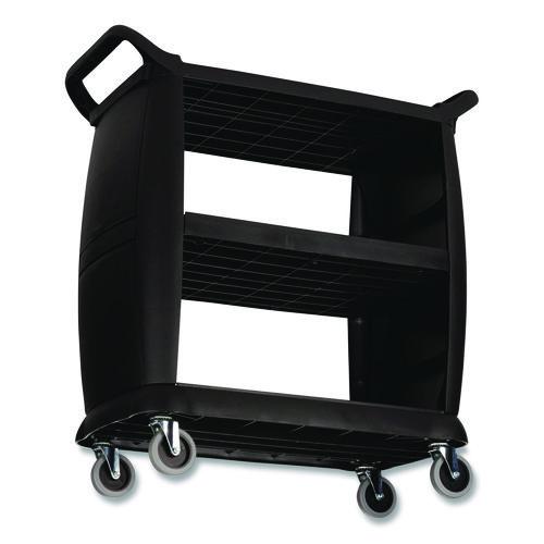 Image of Boardwalk® CC2036BW03 Bussing Cart, Plastic, 3 Shelves, 300 lb Capacity, 18 x 36.25 x 38, Black