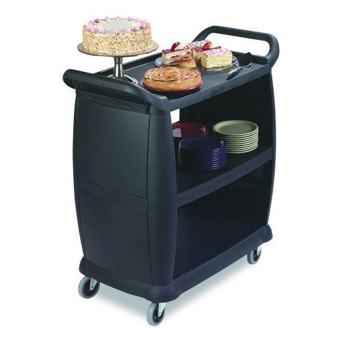 Image of Boardwalk® CC2036BW03 Bussing Cart, Plastic, 3 Shelves, 300 lb Capacity, 18 x 36.25 x 38, Black
