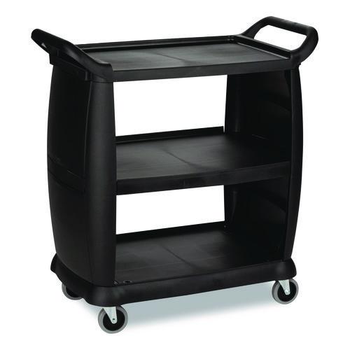 Image of Boardwalk® CC2036BW03 Bussing Cart, Plastic, 3 Shelves, 300 lb Capacity, 18 x 36.25 x 38, Black