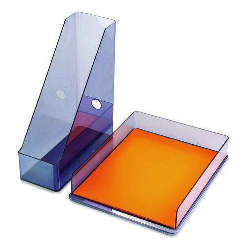 Image of Officemate 26115 Recycled Plastic Desktop Document Organization Set, (1) Letter-Sized Letter Tray, (1) Magazine File, Translucent Ash