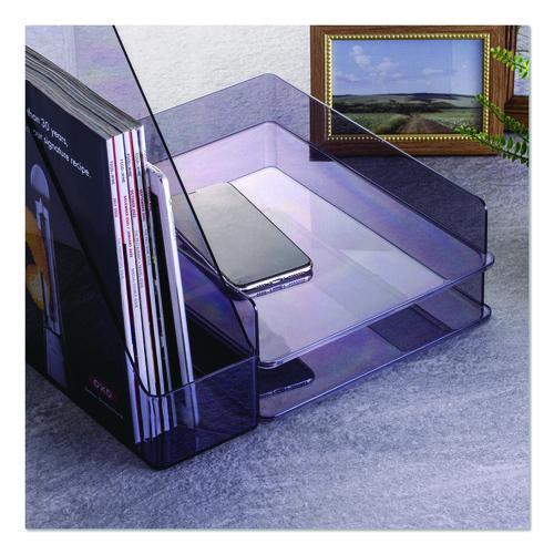 Image of Officemate 26115 Recycled Plastic Desktop Document Organization Set, (1) Letter-Sized Letter Tray, (1) Magazine File, Translucent Ash