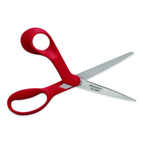 Image of Fiskars® 1069756 Premier Left Handed Scissors, 9.75" Long, 8" Cut Length, Offset Red Handle