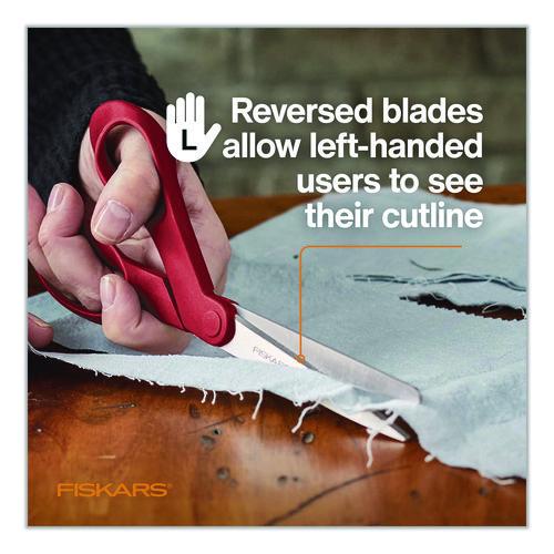 Image of Fiskars® 1069756 Premier Left Handed Scissors, 9.75" Long, 8" Cut Length, Offset Red Handle