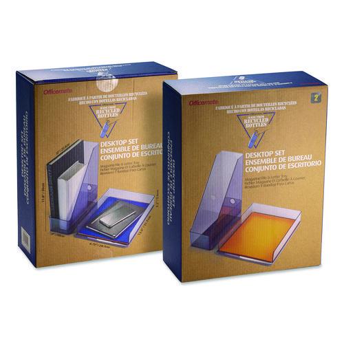 Image of Officemate 26115 Recycled Plastic Desktop Document Organization Set, (1) Letter-Sized Letter Tray, (1) Magazine File, Translucent Ash