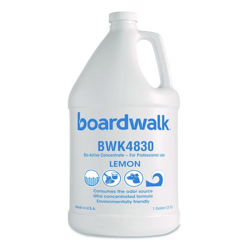 Image of Boardwalk® 105G-P-000I004M-22-21430 Odor Eliminator Enzyme Plus Concentrate, Lemon Scent, 1 gal Jug, 4/Carton