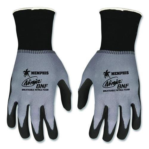 Image of MCR Safety Ninja Nitrile Coating Nylon/spandex Gloves, Black/gray, Medium, Dozen