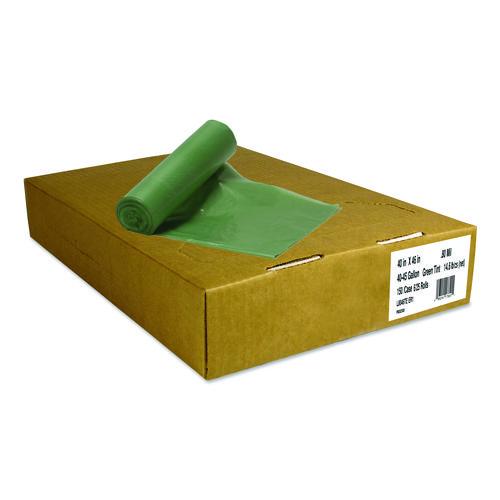 Image of Heritage L8046TE ER1 Eco Blend Max Can Liners, 45 gal, 0.8 mil, 40" x 46", Green, 25 Bags/Roll, 6 Rolls/Carton