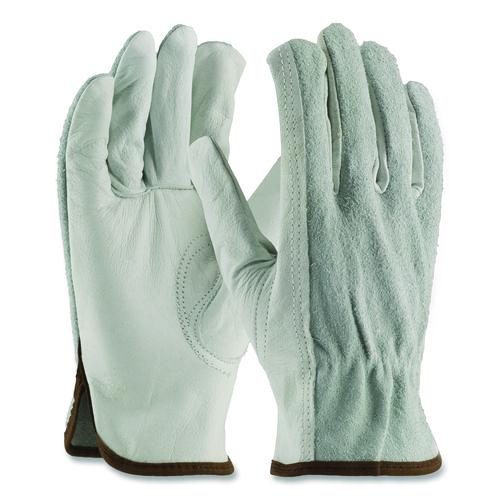 Image of PIP 179955 Top-Grain Leather Drivers Gloves with Shoulder-Split Cowhide Leather Back, Gunn Cut, Keystone Thumb, Large, Gray, Pair