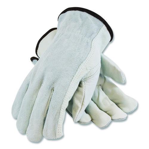 Image of PIP 179955 Top-Grain Leather Drivers Gloves with Shoulder-Split Cowhide Leather Back, Gunn Cut, Keystone Thumb, Large, Gray, Pair
