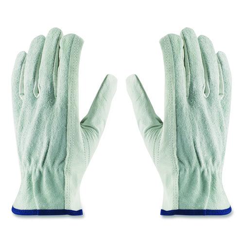 Image of PIP 179955 Top-Grain Leather Drivers Gloves with Shoulder-Split Cowhide Leather Back, Gunn Cut, Keystone Thumb, Large, Gray, Pair