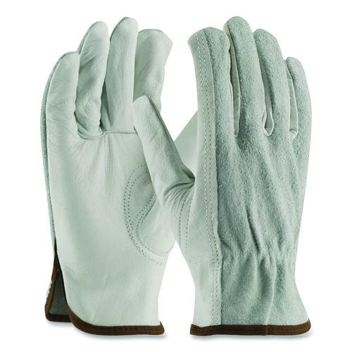Image of PIP 179956 Top-Grain Leather Drivers Gloves with Shoulder-Split Cowhide Leather Back, Gunn Cut, Keystone Thumb, Medium, Gray, Pair