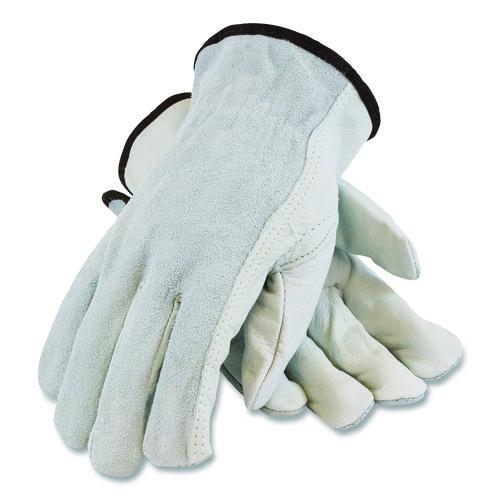 Image of PIP 179956 Top-Grain Leather Drivers Gloves with Shoulder-Split Cowhide Leather Back, Gunn Cut, Keystone Thumb, Medium, Gray, Pair