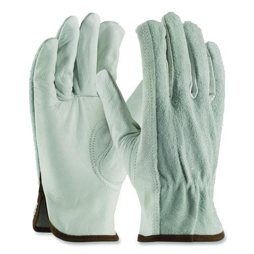 Image of PIP 179957 Top-Grain Leather Drivers Gloves with Shoulder-Split Cowhide Leather Back, Gunn Cut, Keystone Thumb, Small, Gray, Pair
