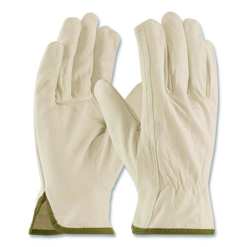 Image of PIP 68-162/M Economy Grade Top-Grain Cowhide Leather Work Gloves, Gunn Cut, Wing Thumb, Medium, Tan, Pair