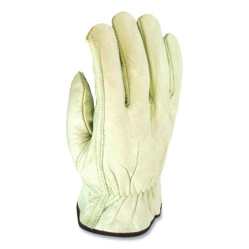 Image of PIP 68-162/M Economy Grade Top-Grain Cowhide Leather Work Gloves, Gunn Cut, Wing Thumb, Medium, Tan, Pair
