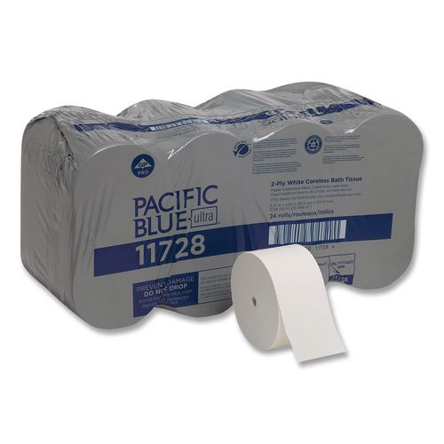 Image of Georgia Pacific® Professional 11728 Pacific Blue Ultra Coreless Toilet Paper, Septic Safe, 2-Ply, White, 1,700 Sheets/Roll, 24 Rolls/Carton