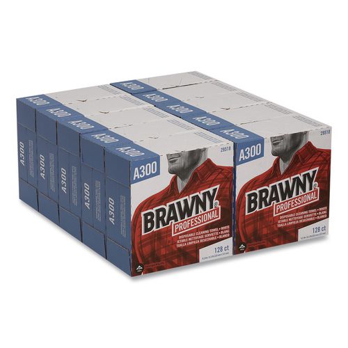 Image of Brawny® Professional 29518 Airlaid Medium Duty Wipers, Cloth, 1-Ply, 9.2 x 12.4, Unscented, White, 128/Box, 10 Boxes/Carton