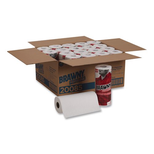 Image of Brawny® Professional 20085 Premium DRC Perforated Roll Wipers, 1-Ply, 11 x 9.38, Unscented, White, 84/Roll, 20 Rolls/Carton
