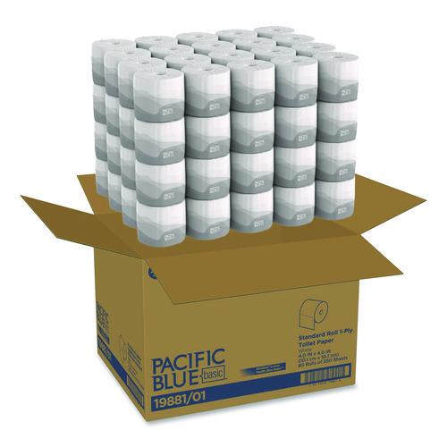 Image of Georgia Pacific® Professional 19881/01 Pacific Blue Basic Embossed Bathroom Tissue, Septic Safe, 1-Ply, White, 550 Sheets/Roll, 80 Rolls/Carton