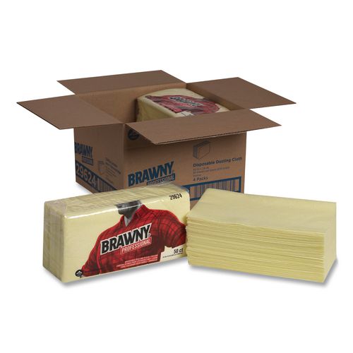 Image of Brawny® Professional 29624 Dusting Cloths, Quarterfold, 24 x 24, Unscented, Yellow, 50/Pack, 4 Packs/Carton