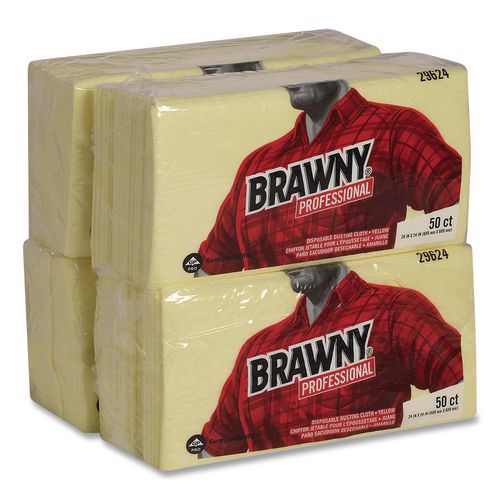 Image of Brawny® Professional 29624 Dusting Cloths, Quarterfold, 24 x 24, Unscented, Yellow, 50/Pack, 4 Packs/Carton