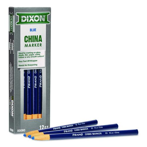 Image of Dixon® 000800002 China Marker, 0.37" x 7", Blue, 12/Pack